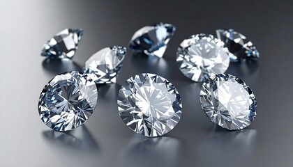Sparkling Diamonds Brilliant Cut Gems on a Dark with Reflective Background.