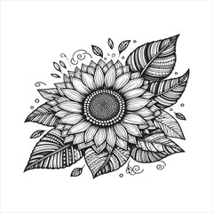 Sun Flower art black and white