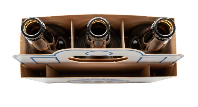 Isolated Six Pack of Beer Bottles in Cardboard Carrier