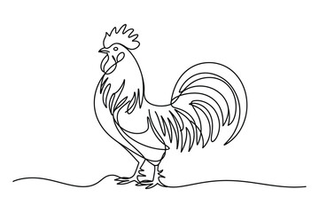 Continuous Line Drawing of a Roaring Rooster