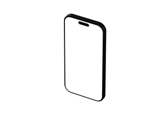 Clean isometric illustration of a black smartphone with a blank screen, perfect for app presentations or mobile device designs.