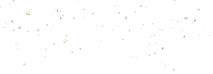 Winter holiday background with gold stars and silver snowflakes on white. Perfect for cards, websites, and more.