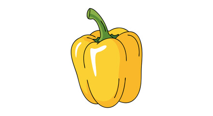 Bright yellow bell pepper illustration showcasing a fresh and vibrant vegetable with smooth surface and green stem highlighting healthy eating and