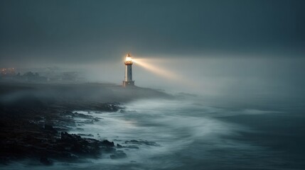 Lighthouse in stormy seascape