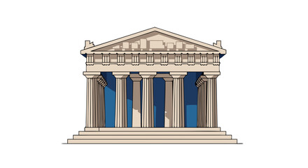 Fototapeta premium Illustration of an ancient Greek temple with classical columns and detailed architectural features highlighting historic cultural structures