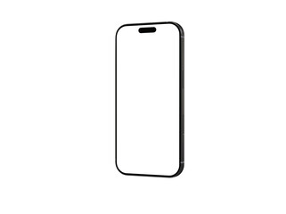 High-quality photo of a black smartphone mockup with a blank screen, isolated on a white background. Perfect for app presentations or website d