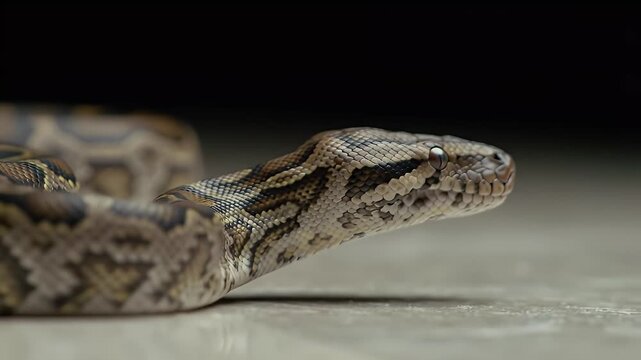 Detailed Close-Up of a Patterned Snake's Head and Body, Reptile Scales and Skin Texture