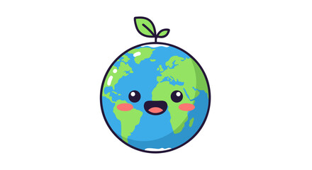 Adorable cartoon Earth representing environmental awareness and global unity with a cheerful face and a sprouting leaf on top emphasizing nature