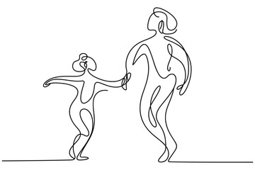 Simple Continuous Line Drawing of a Parent and Child Holding Hands Together