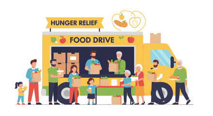 Community Food Drive and Hunger Relief Event Highlighting Food Distribution to Needy Families with Volunteer Assistance and Fruit Basket Support