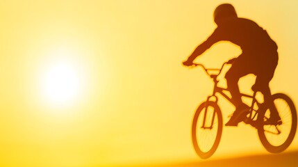 Silhouette of a person riding a bicycle against a bright sunset