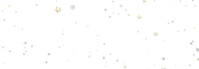 Winter holiday background with gold stars and silver snowflakes on white. Perfect for cards, banners, and more!