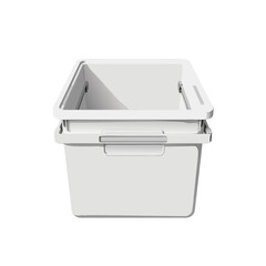 Minimalist white plastic storage bin with an open lid suitable for organizing household items or office supplies in modern minimalist design spaces