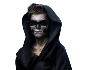 Gothic Hooded Figure with Skull Face Paint