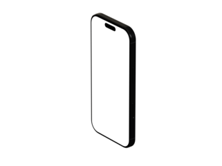 High-quality image of a black smartphone mockup with a blank screen, perfect for app presentations or website designs. Isolated on white backgr