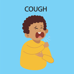 Medical cough vector illustration showing persistent coughing, sore throat, chest discomfort, fever. Highlights symptoms similar to flu, bronchitis, asthma, and common cold icon