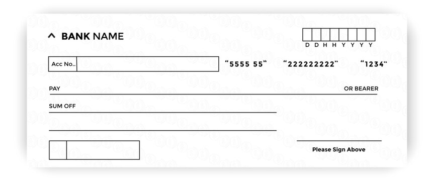 Bank check, vector blank money cheque, checkbook template with guilloche pattern and fields. Currency payment coupon