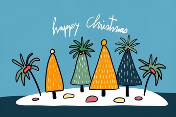 Festive trees and greetings on a winter landscape