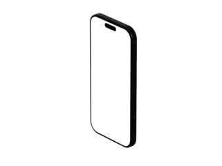 High-quality image of a black smartphone mockup with a blank screen, perfect for app presentations or website designs. Isolated on white backgr