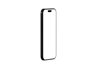High-quality photo of a black smartphone mockup with a blank screen, perfect for app presentations or website designs. Isolated on white backgr