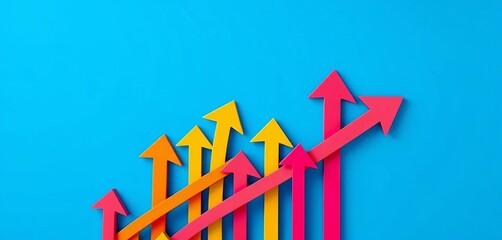Abstract upward-pointing arrows on a blue background, illustrating growth and progress,   innovation,  upward trend