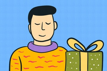 Character holding gift box with festive spirit