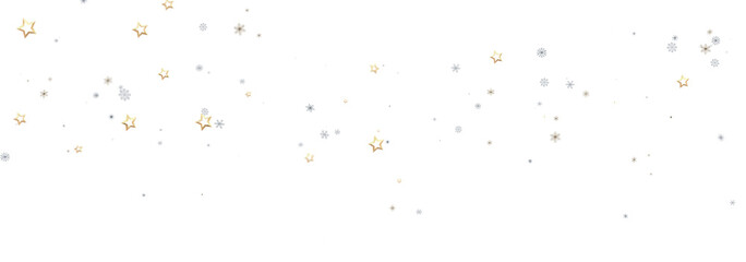 Festive winter background with gold and silver stars and snowflakes. Perfect for holiday designs.