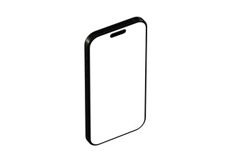 Clean isometric mockup of a black smartphone with blank screen. Perfect for app presentations and website designs.