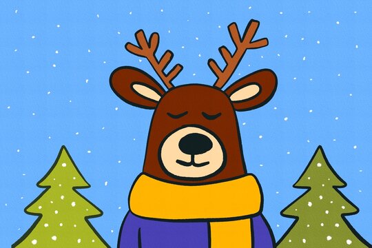 Festive reindeer enjoying a snowy holiday scene