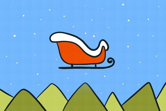 Festive Sleigh Over Snowy Winter Mountains