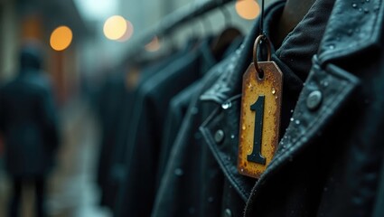 Old Worn-Out Coat Tag with Raindrops, Moody School Nostalgia