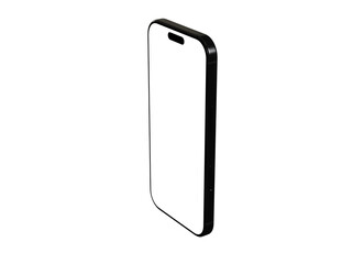 High-quality image of a black smartphone mockup with a blank screen, perfect for app presentations or website designs.  Isolated on white backg