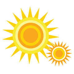 Two bright yellow suns radiant energy celestial bodies starry light warmth and sunshine decorative element white background