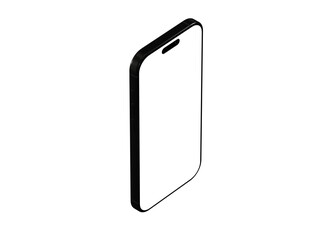 Isometric view of a black smartphone with a blank screen, perfect for app presentations or website mockups.