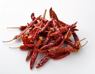 dried red hot chili peppers on a white background