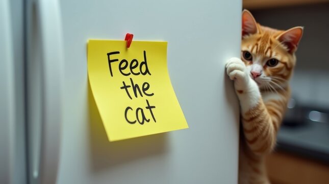 Feeding the cat reminder kitchen photo indoor close-up pet care concept