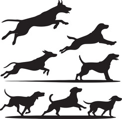Dogs running jumping playing silhouettes