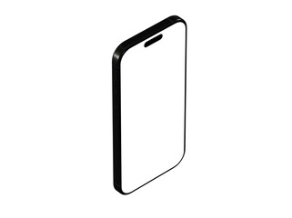 High-quality isometric mockup of a black smartphone with a blank screen. Perfect for app presentations and website designs.