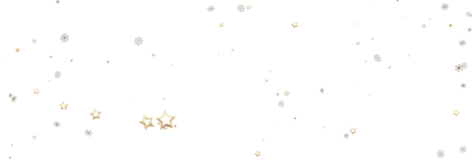 Festive background with gold stars and silver snowflakes on a white backdrop. Perfect for winter holidays.