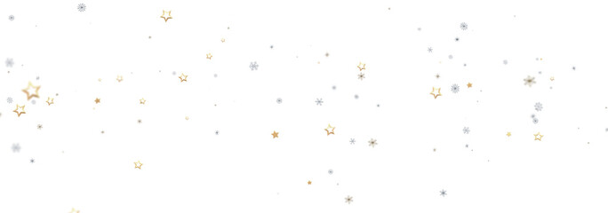 Festive winter background with gold and silver stars and snowflakes. Perfect for holidays.