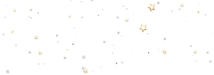 Beautiful image of gold and silver stars scattered on a white background. Perfect for festive designs.