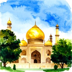 Fototapeta premium Watercolor depiction of a mosque