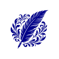 Obraz premium Elegant Blue Feather with Swirling Ornate Design.