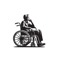 Fototapeta premium Man in Wheelchair Silhouette – Vector IllustrationPortrait of Disabled Person – Black and White SilhouetteWheelchair User Vector Set – Minimal Silhouette Design