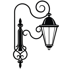 Elegant ornate street lamp silhouette vector illustration scalable eps graphic for classic decor and architecture white background