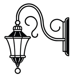 Ornate black and white silhouette vector illustration of a vintage decorative wall sconce lamp for exterior or interior design white background