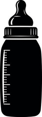 Vector art of black and white illustration of a baby bottle with measurement markings, symbolizing feeding transparent background