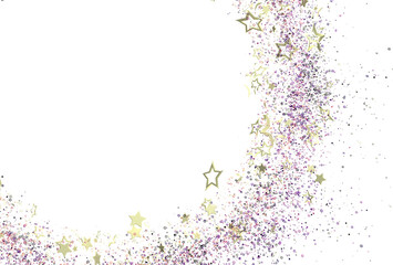 Sparkling gold stars and glitter on white. Perfect for holiday, celebration, or party designs.