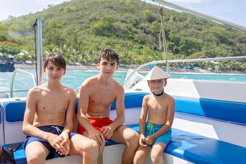 Happy european family on a holiday, snorkeling and enjoying beach time in Vietnam