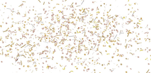High-resolution image of gold and pink confetti falling on a white background. Perfect for celebrations, party invitations, and festive designs